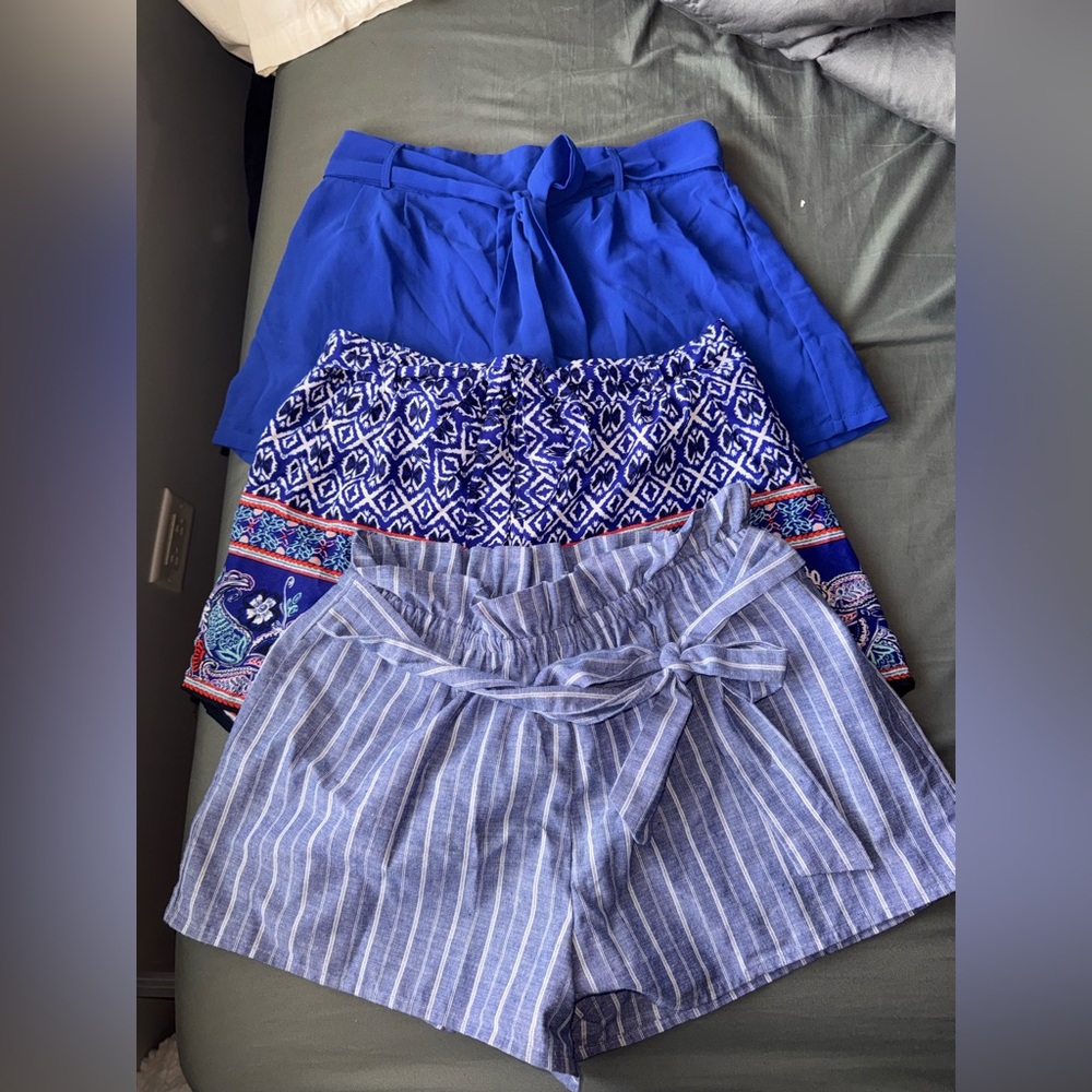 🌸Miss Avenue Blue & Navy Patterned High-Waist Shorts Trio